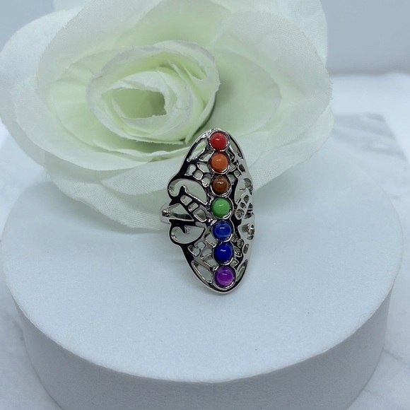 Zen Multicolored  Stone Silver Ring - Picture 3 of 10